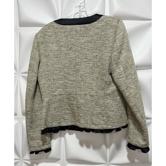 Max Mara Sz 10 Metallic Tweed Ruffle Trim Peplum Blazer Jacket Gold Black ITALY - Picture 2 of 6